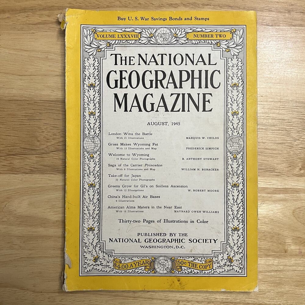 Vintage National Geographic August 1945 Wyoming Japan China London Wins Battle